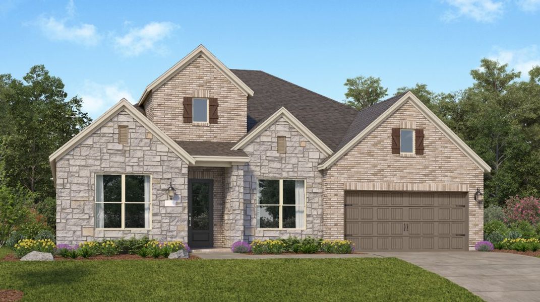 Front exterior of a new home in Cross Creek West, Fulshear, TX, highlighting curb appeal (Image 1). Front exterior of a new home in Cross Creek West, Fulshear, TX, highlighting curb appeal (Image 1).