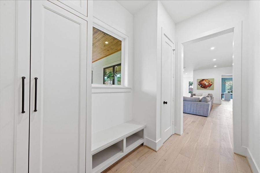 Mud Room with Closets and window looking to the backyard on the left upon entering home from your garage. Mud Room with Closets and window looking to the backyard on the left upon entering home from your garage.