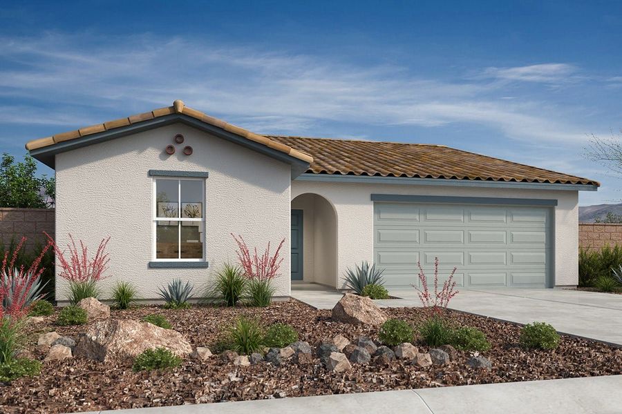 Front exterior of a new home in Skyline Village Enclaves, San Tan Valley, AZ, highlighting curb appeal (Image 1).