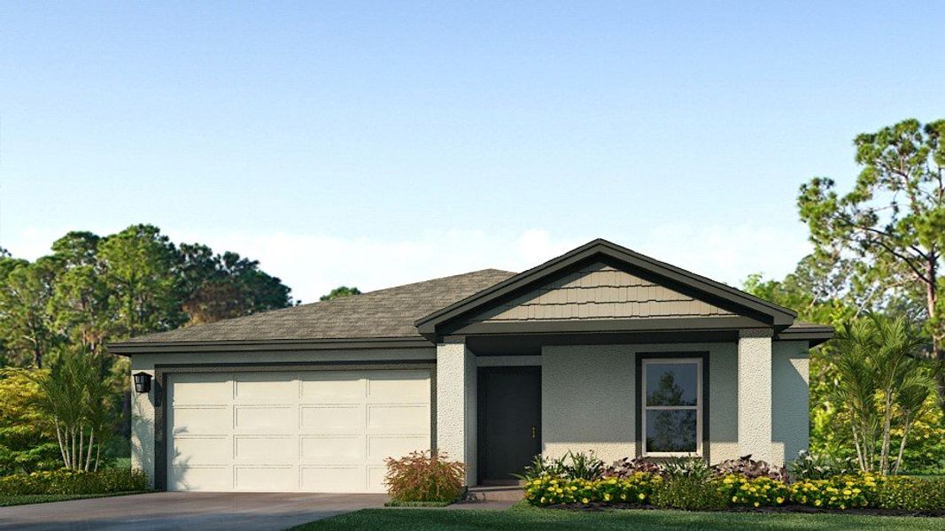 Representative exterior photo of a completed home built from the Dundee by D.R. Horton in Oakfield Lakes, Parrish, FL (Image 5).