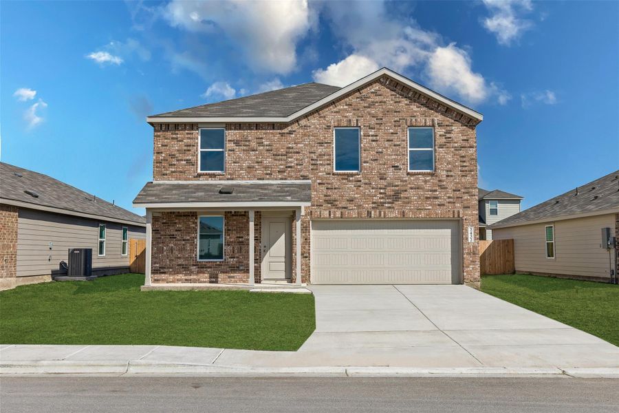 Front exterior of a new home in Atascosa Estates: Watermill Collection, Temple, TX, highlighting curb appeal (Image 1). Front exterior of a new home in Atascosa Estates: Watermill Collection, Temple, TX, highlighting curb appeal (Image 1).