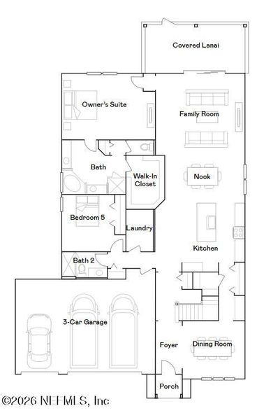 2D floor plan layout of this home in Silver Falls Single Family at SilverLeaf, St. Augustine, FL (Image 4).