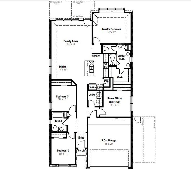 2D floor plan layout for the Lanport by Scott Felder Homes in Mayfair, New Braunfels, TX (Image 4).