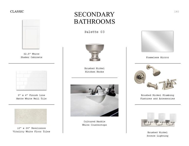 Classic Look Palette 3: Secondary Bathrooms Selection Sheet (*Artist rendering used for illustration purposes only.)