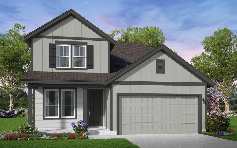 Front exterior of a new home in Elyson, Katy, TX, highlighting curb appeal (Image 1). Front exterior of a new home in Elyson, Katy, TX, highlighting curb appeal (Image 1).