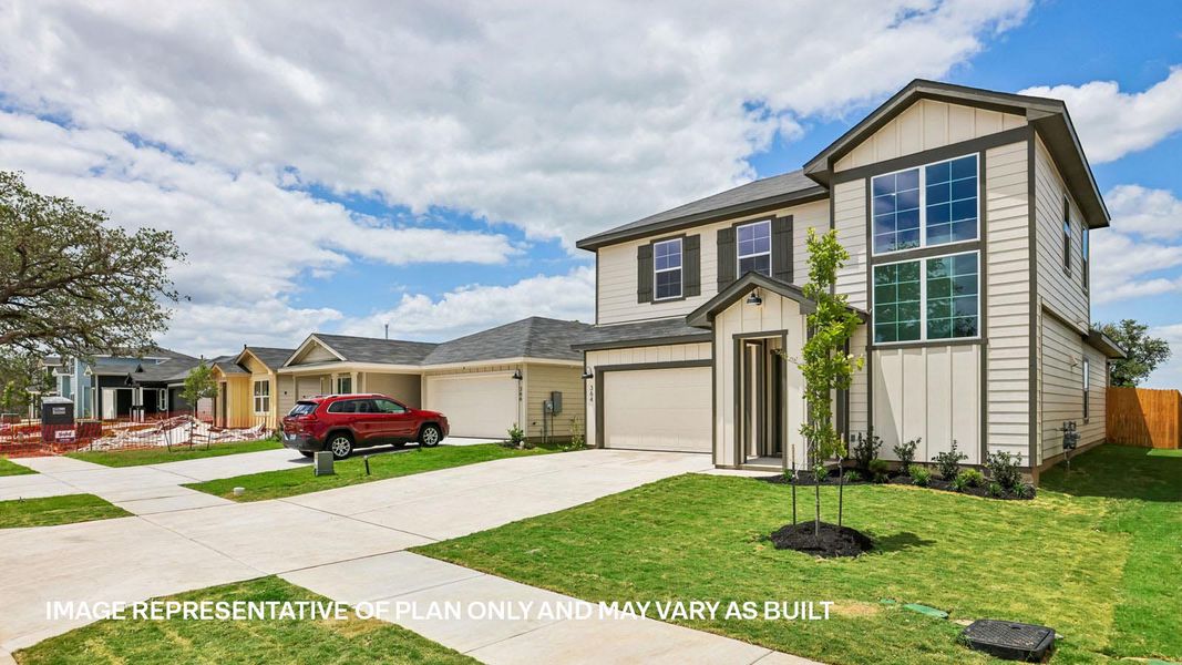 Representative exterior photo of a completed home built from the The Kendall by D.R. Horton in Valverde, Bastrop, TX (Image 22).