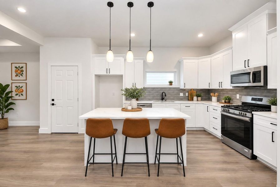 Virtually staged kitchen. Virtually staged kitchen.