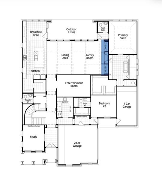 2D floor plan layout for the Varese by Highland Homes in Furst Ranch, Flower Mound, TX (Image 34).