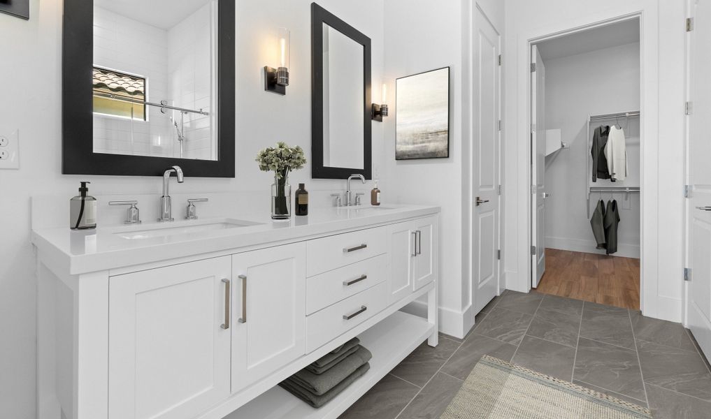 Primary bath vanity and chrome fixtures Primary bath vanity and chrome fixtures