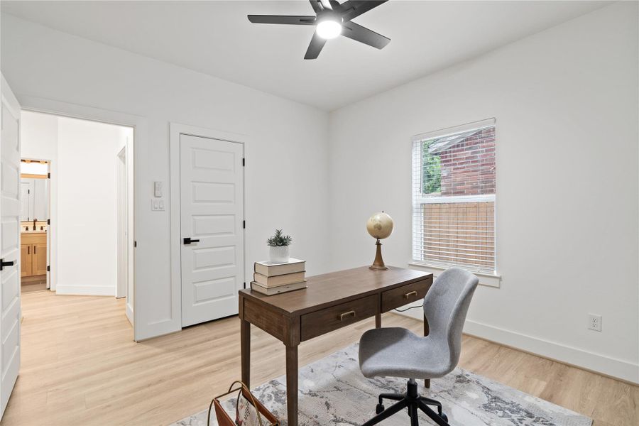 Bright and peaceful, the downstairs secondary bedrooms offer the perfect retreat for guests, home office, or nursery needs.