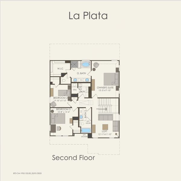 2D floor plan layout for the La Plata by Pulte Homes in Kuempel Farms, Pflugerville, TX (Image 4).