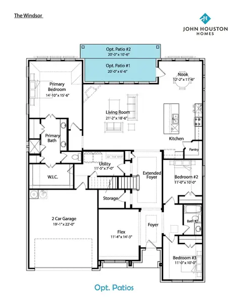 2D floor plan layout for the Windsor by John Houston Homes in Byrum Ranch, Maypearl, TX (Image 13).