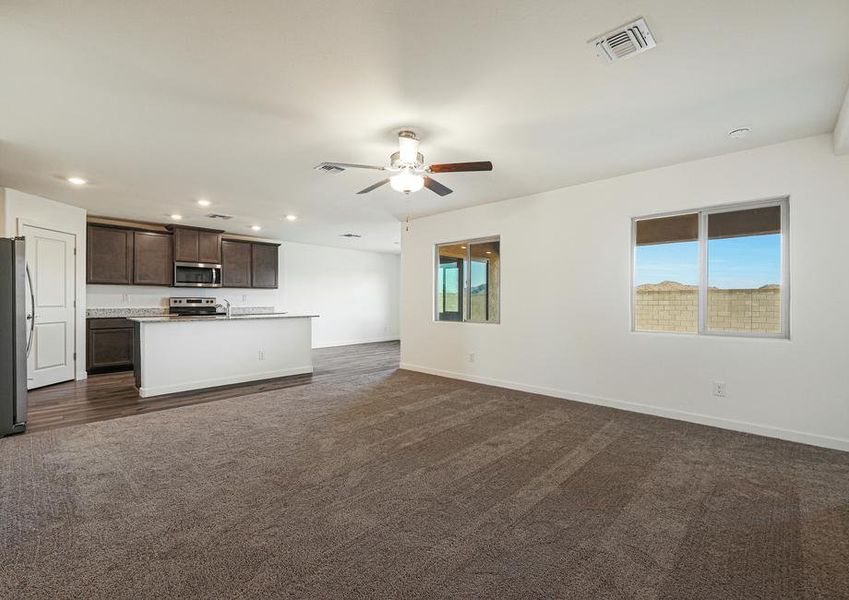 The family room offers great natural light and soaring ceilings.