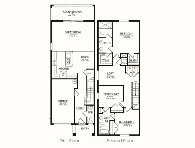 2D floor plan layout of this home in Towns at Summit, Deland, FL (Image 2).