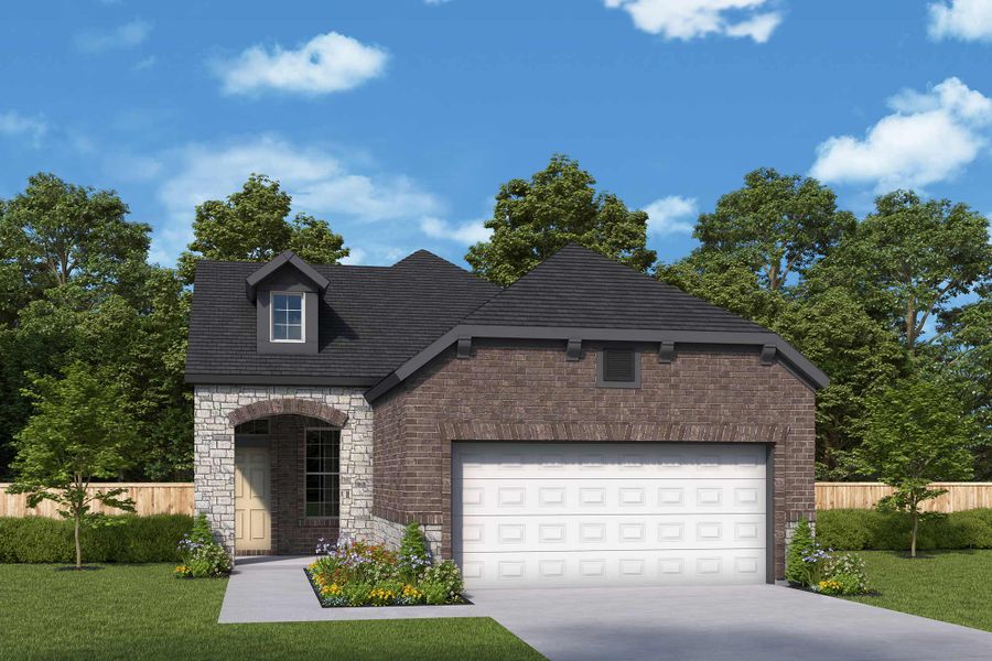 Representative exterior photo of a completed home built from the The Westlake by David Weekley Homes in Prairieland Village 40' Homesites, Cypress, TX (Image 10). Representative exterior photo of a completed home built from the The Westlake by David Weekley Homes in Prairieland Village 40' Homesites, Cypress, TX (Image 10).