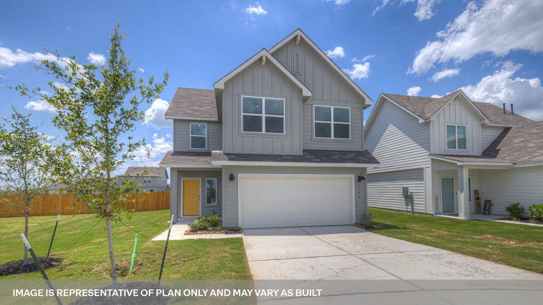 Representative exterior photo of a completed home built from the The Kate by D.R. Horton in Saengerhalle Meadows, New Braunfels, TX (Image 2). Representative exterior photo of a completed home built from the The Kate by D.R. Horton in Saengerhalle Meadows, New Braunfels, TX (Image 2).