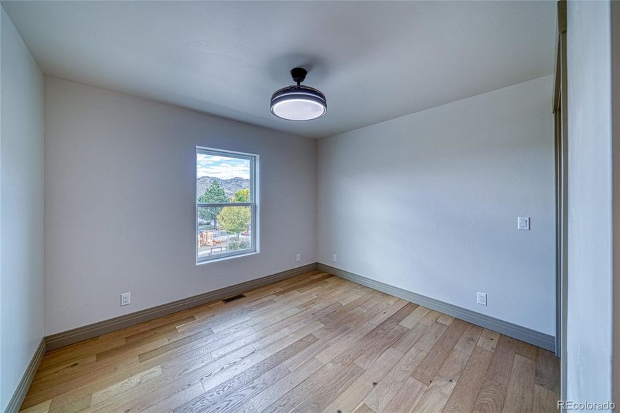 Bedroom #2. This light fixture is also a fan with blades that come out.