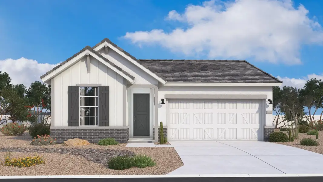 Front exterior of a new home in Saguaro Hills at Vistancia, Peoria, AZ, highlighting curb appeal (Image 1). Front exterior of a new home in Saguaro Hills at Vistancia, Peoria, AZ, highlighting curb appeal (Image 1).