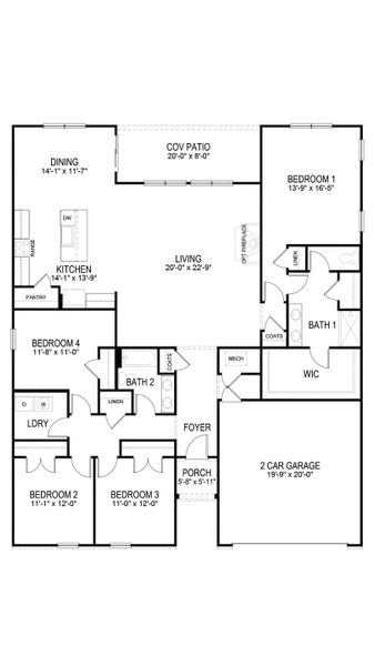 2D floor plan layout for the Denton by D.R. Horton in Catlett Cove, Knoxville, TN (Image 2).