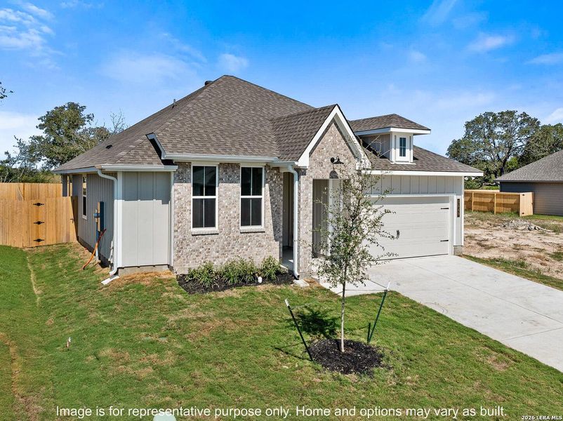 Front exterior of a new home in Arroyo Ranch, Seguin, TX, highlighting curb appeal (Image 1). Front exterior of a new home in Arroyo Ranch, Seguin, TX, highlighting curb appeal (Image 1).