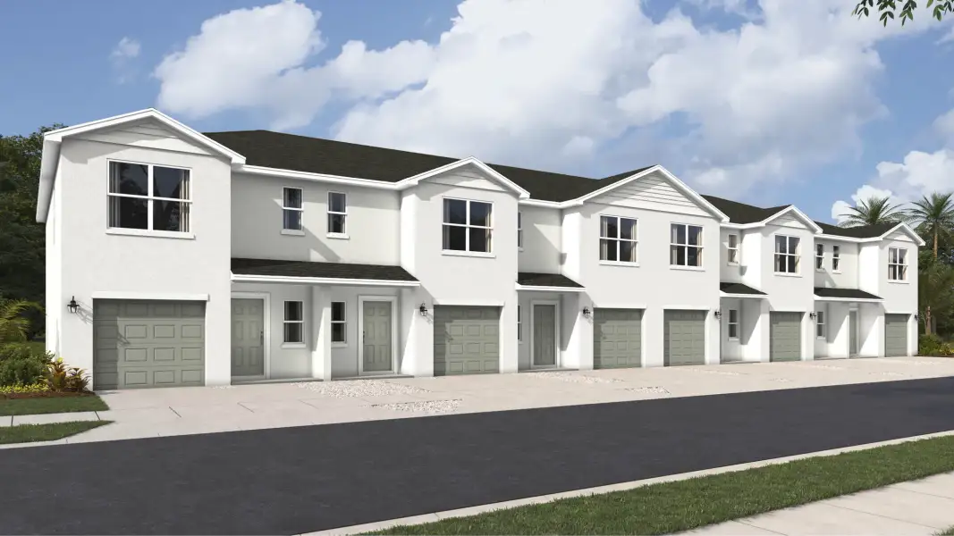 Front exterior of a new home in Oasis at Longwood Run, Sarasota, FL, highlighting curb appeal (Image 2). Front exterior of a new home in Oasis at Longwood Run, Sarasota, FL, highlighting curb appeal (Image 2).
