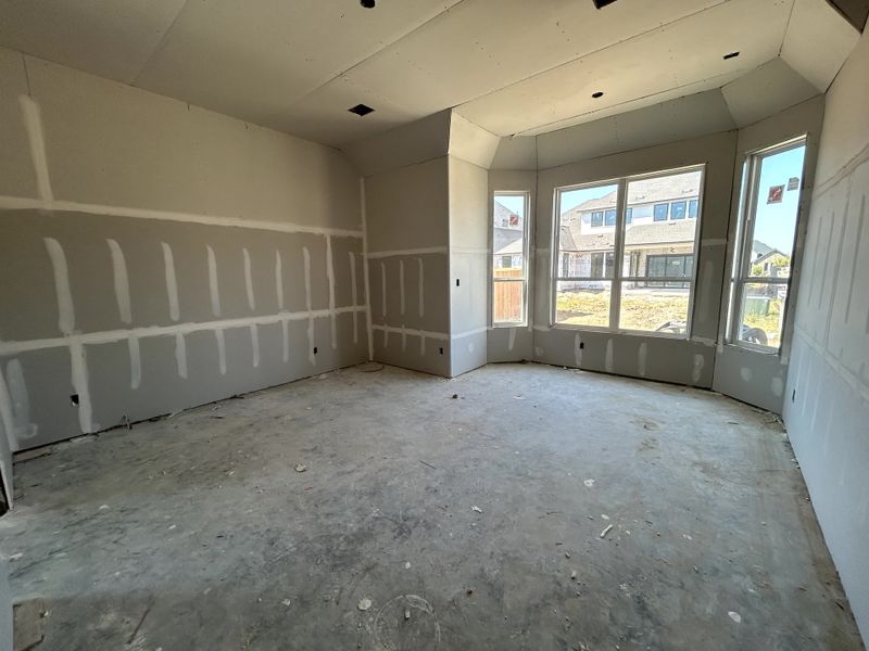 Construction progress - primary bedroom with bay windows