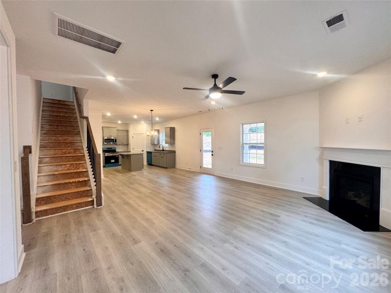 Family room looking into kitchen