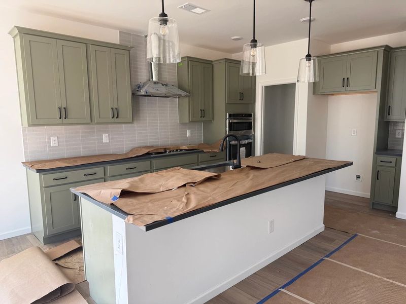 Kitchen featuring the AW Collection® Rosemary - Matte black, light wood, and garden-inspired style.