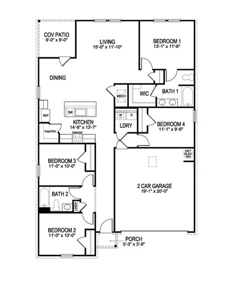 2D floor plan layout for the Eastwood. by D.R. Horton in Tamarron, Brookshire, TX (Image 3).