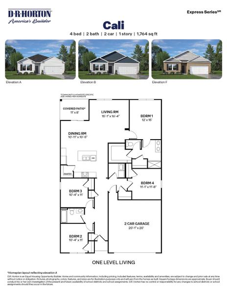 2D floor plan layout for the CALI by D.R. Horton in Hudson Glen, Mocksville, NC (Image 3).