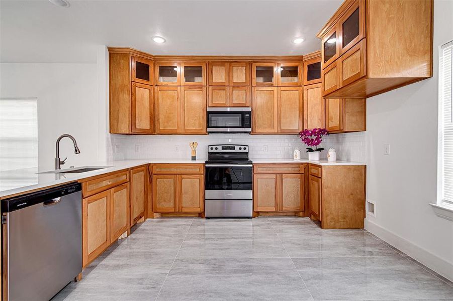 Custom built cabinets to the ceiling.