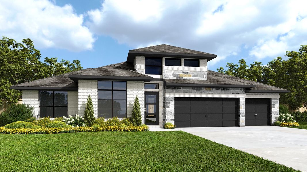 Representative exterior photo of a completed home built from the 3300W by Perry Homes in Jubilee, Hockley, TX (Image 21).