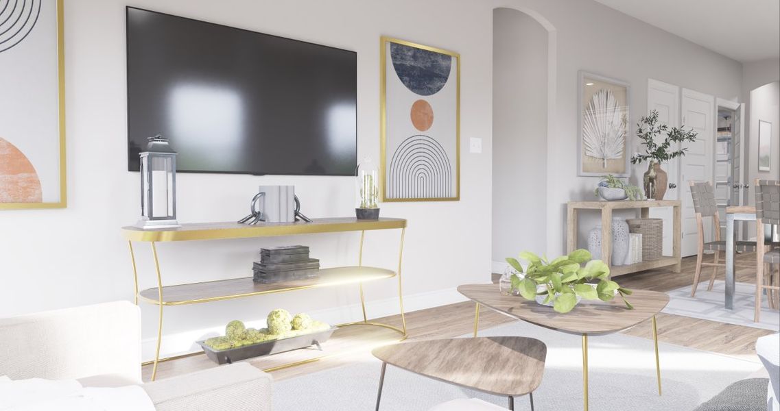 Virtually staged rendering - features may vary. Living Room