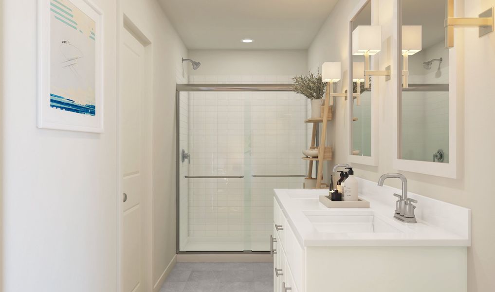 Primary bath with chrome glass shower enclosure