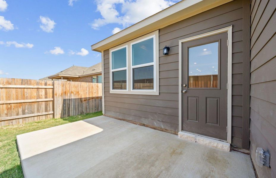 Exterior details and patio area of a home in Sunfield, Buda (Image 14). Exterior details and patio area of a home in Sunfield, Buda (Image 14).