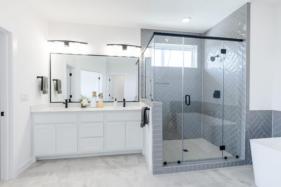 Primary bath with double vanity and shower