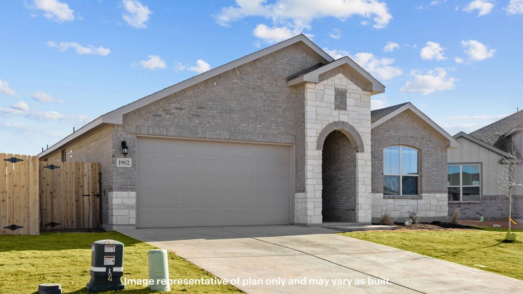 Front exterior of a new home in Homestead at Parks Bell Ranch, Odessa, TX, highlighting curb appeal (Image 17). Front exterior of a new home in Homestead at Parks Bell Ranch, Odessa, TX, highlighting curb appeal (Image 17).