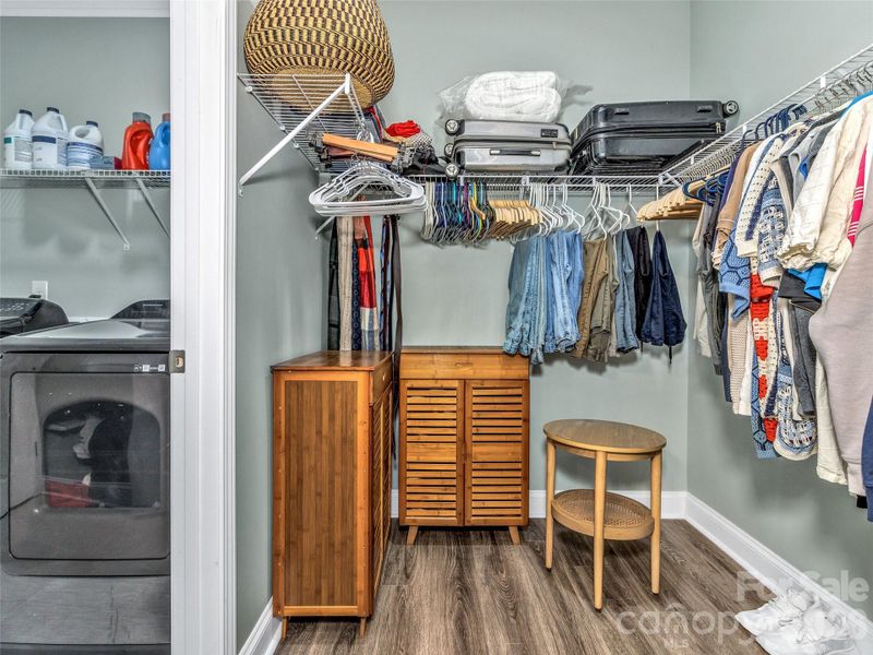 Large Walkin closet that opens into both the Laundry room and the Primary bathroom.