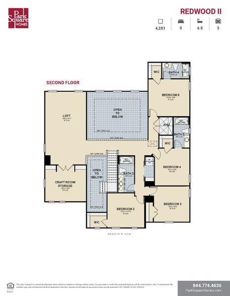 2D floor plan layout for the Redwood II by Park Square Residential in The Sanctuary at Seaire, Parrish, FL (Image 5).