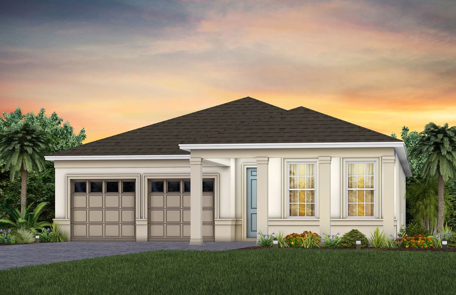 Front exterior of a new home in Silverleaf Oaks, Winter Garden, FL, highlighting curb appeal (Image 1).