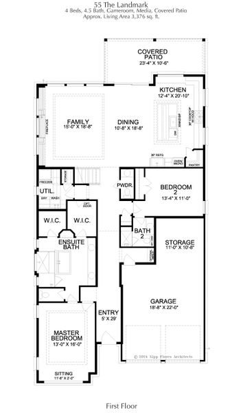 2D floor plan layout for the Landmark by Landon Homes in Fields Select - 50's, Frisco, TX (Image 4).