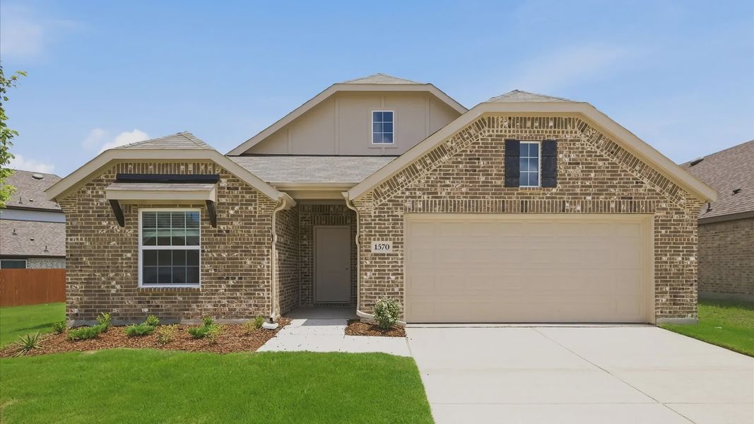 Front exterior of a new home in Walden Pond, Forney, TX, highlighting curb appeal (Image 2). Front exterior of a new home in Walden Pond, Forney, TX, highlighting curb appeal (Image 2).
