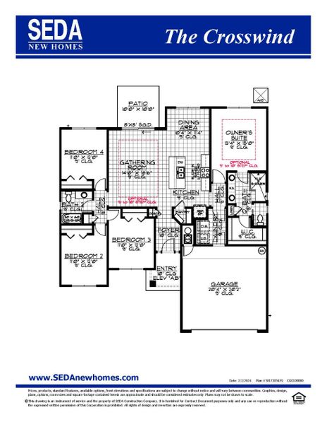 2D floor plan layout for the Crosswind by SEDA New Homes in Weston Woods, Jacksonville, FL (Image 3).