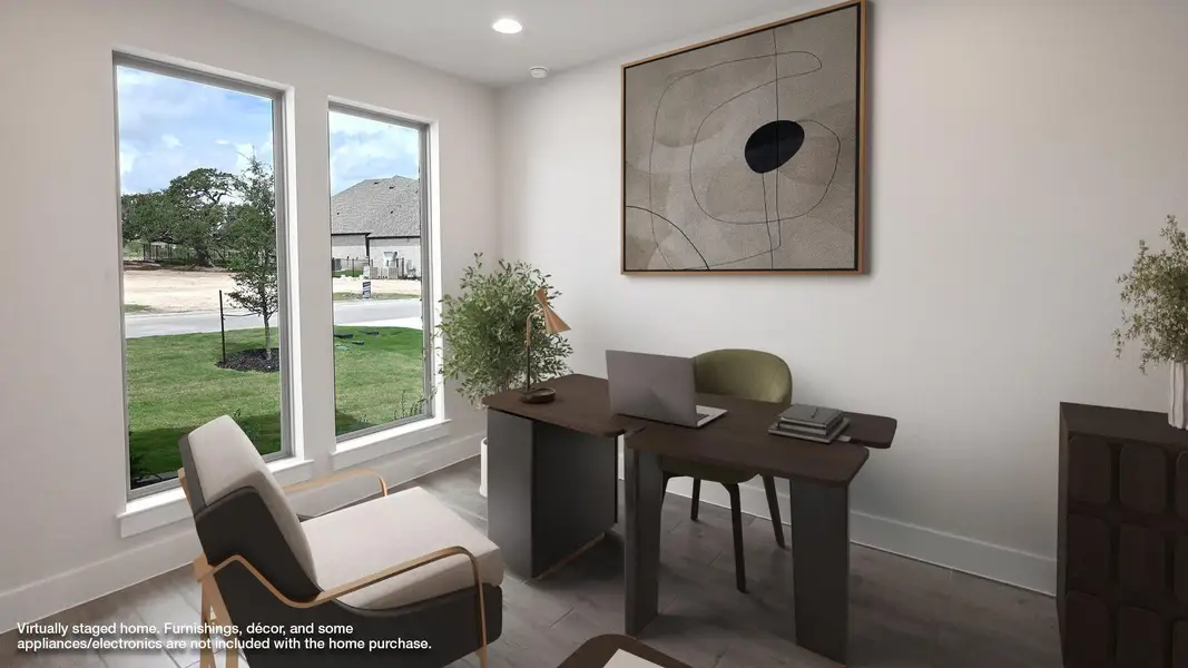 Office space with recessed lighting and wood finished floors Office space with recessed lighting and wood finished floors