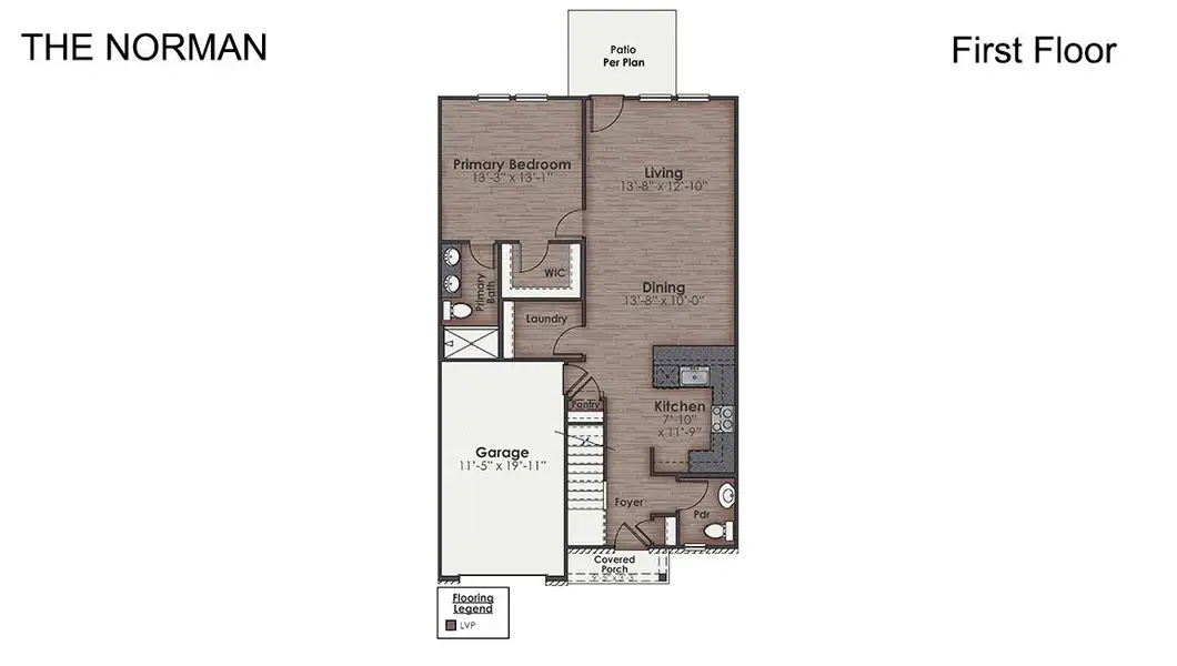 2D floor plan layout of this home in Waterside Townhomes, Surf City, NC (Image 6).