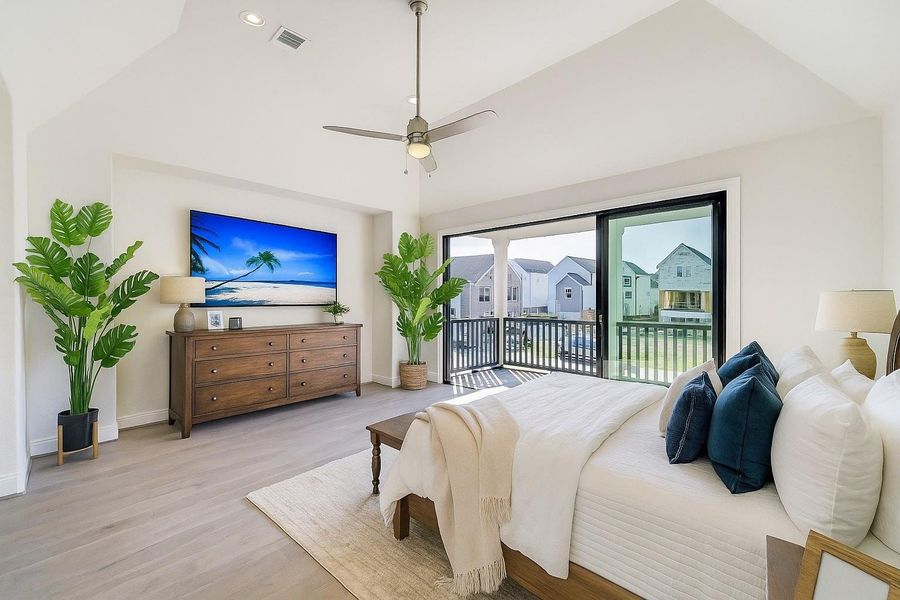 Fantastic Tri-Paneled Glass Doors Leads out from a Gorgeous Primary Bedroom to your own Balcony ( this pic was virtually staged)