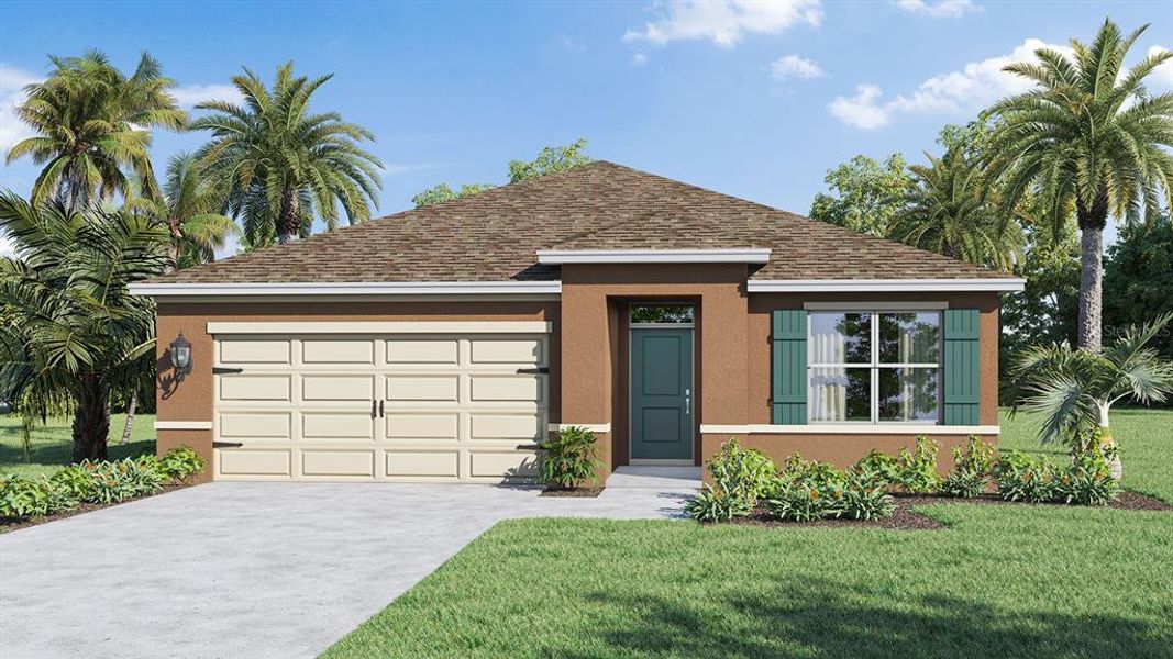 Front exterior of a new home in Taylor Groves, Lake Wales, FL, highlighting curb appeal (Image 1). Front exterior of a new home in Taylor Groves, Lake Wales, FL, highlighting curb appeal (Image 1).