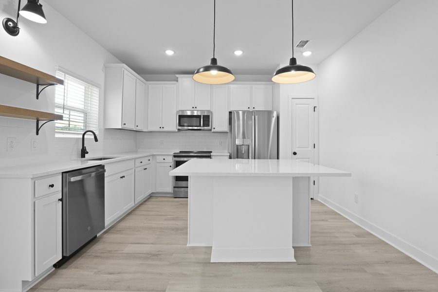 Kitchen with pendant lighting