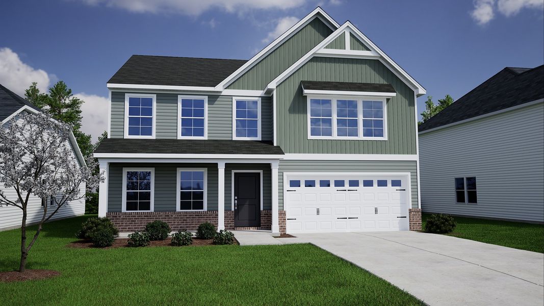 Representative exterior photo of a completed home built from the Russell - Genesis Value Collection by Mungo Homes in Avenue One, Castle Hayne, NC (Image 21).