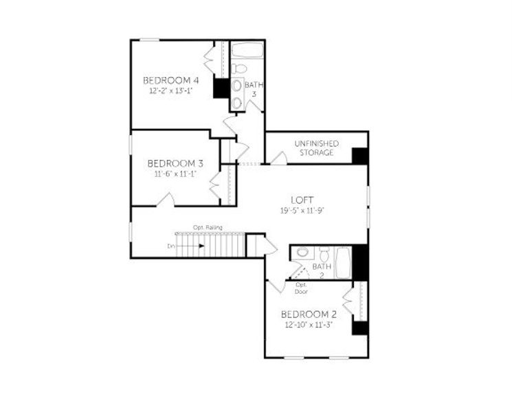 2D floor plan layout for the Bellwood - Single Family Homes by Dream Finders Homes in Briley Downs, Smyrna, TN (Image 6).